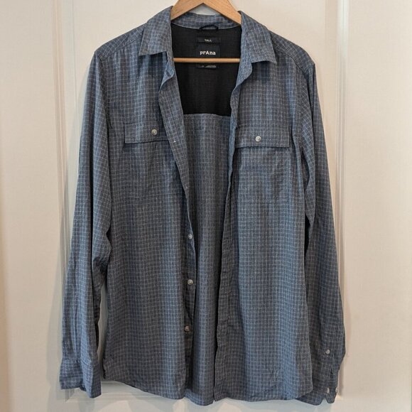 PrAna Shirt Men's Size ST Blue Gingham Garvan Button-up Vented Long Sleeve Shirt - Picture 4 of 16
